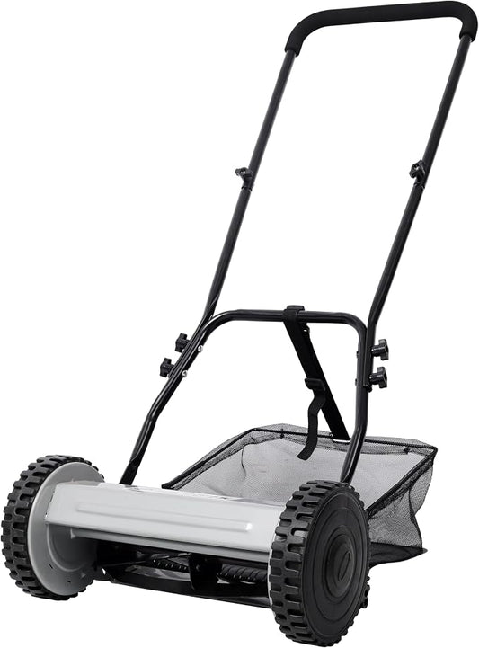 14 Inch 5-Blade Push Reel Lawn Mower with Grass Catcher Manual Eco-Friendly Gray Reel Mower Adjustable Height 0.6-1.8 Inches Lightweight 13.6 lbs Hand Push Mower for Residential Lawn Care by WZONICE98