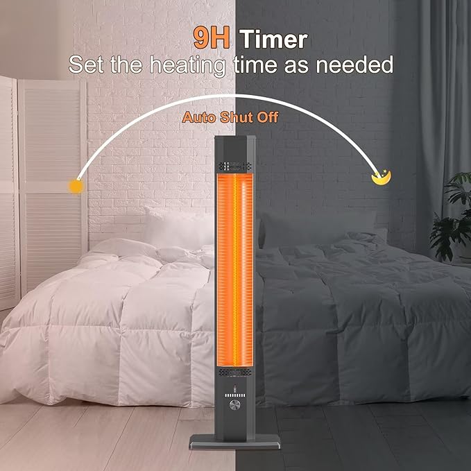 Outdoor Patio Heater with 9 Heat Levels,Space Heater for Garage Backyard Room Indoor,1500W Fast Electric Infrared Heater,9H Timers,Waterproof,Child Lock,Black Large