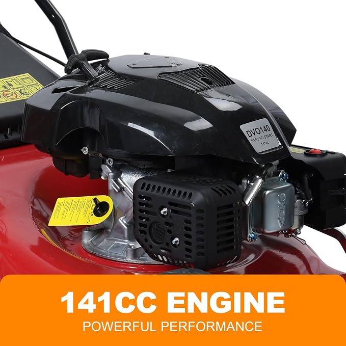 [Fast Arrival] 20 Inch Self Propelled Gas Lawn Mower - 141cc 4-Cycle Gas Powered Push Lawn Mower with 8 Positions Adjustable Cutting Height, Easy to Start, for Yard Garden, 50L Grass Tank Red - Image 7