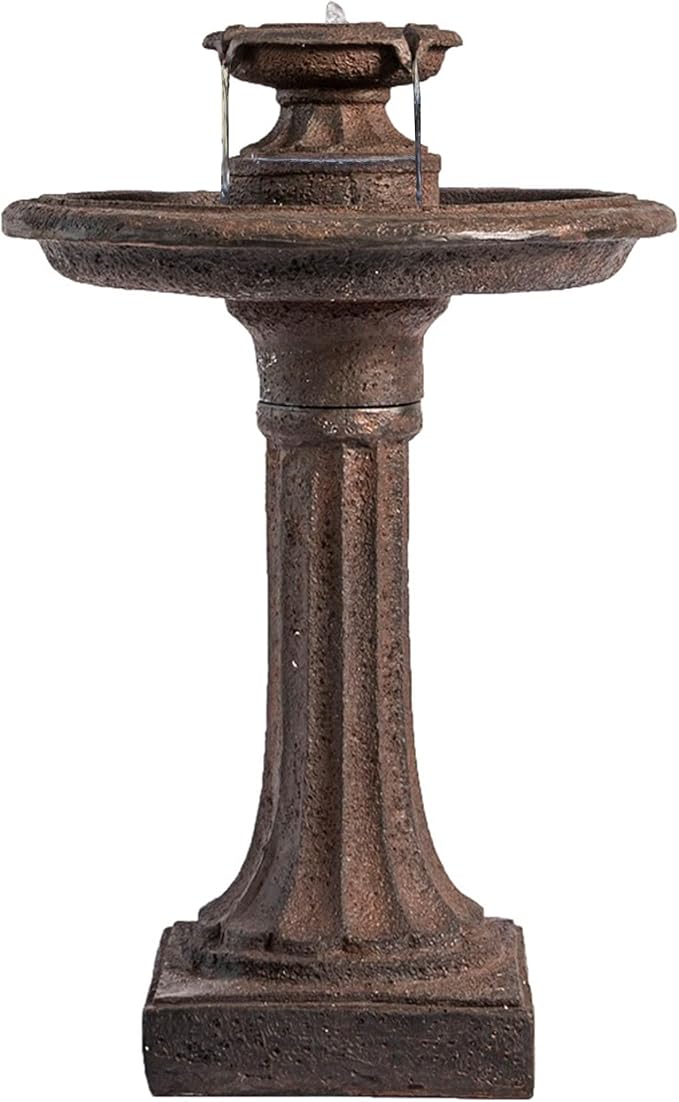XBrand 28" Tiered Freestanding Classic Bird Bath Outdoor Water Fountain with Auto Shut-Off Pump, Brown