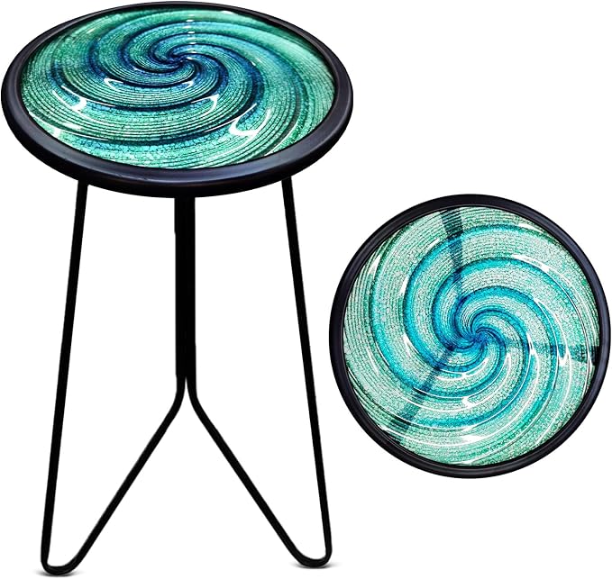 LIFFY Patio Side Table, Small Round End Table, Metal Side Table Outdoor, Small Porch Table for Indoor Balcony Furniture Decor (Green 12 inch) by LiffyArt