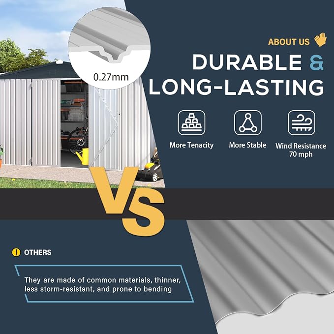 AECOJOY 10' x 14' Outdoor Storage Shed, 14x10 Large Metal Sheds & Outdoor Storage Clearance with Lockable Doors, Utility and Tool Storage Garden Shed for Backyard, Patio and Outside use - Image 7