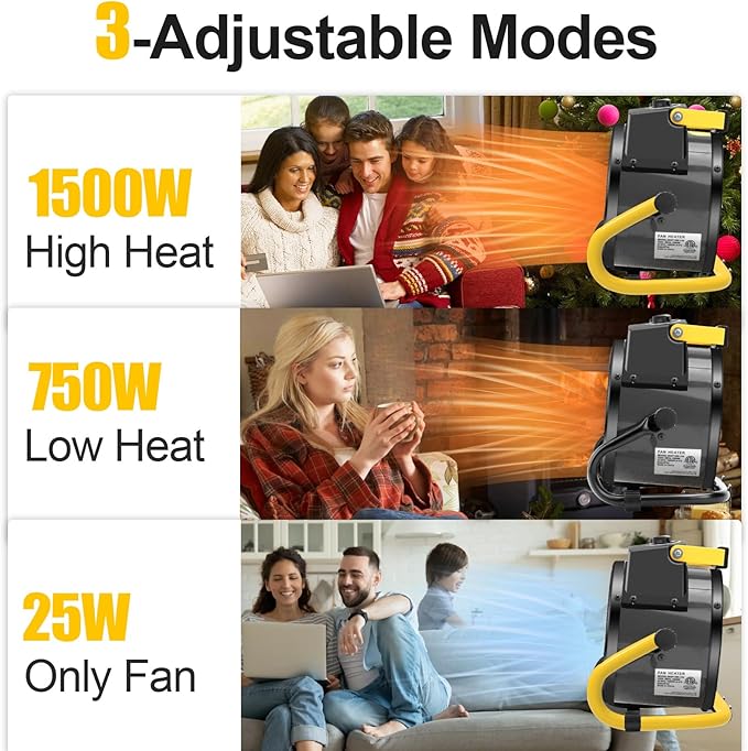 1500W Portable Garage Heater, Electric Outdoor Heater with Fast Heating & Overheat Protection, Patio and Greenhouse Space Heater for Indoor or Outdoor Use（Black）