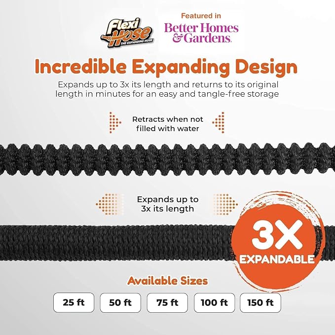 Flexi Hose Expandable Garden Hose with 8 Function Nozzle, 50FT - Lightweight Retractable Garden Hose, Water Hose - No-Kink Flexibility, 3/4 Inch Solid Brass Fittings and Double Latex Core - Image 2