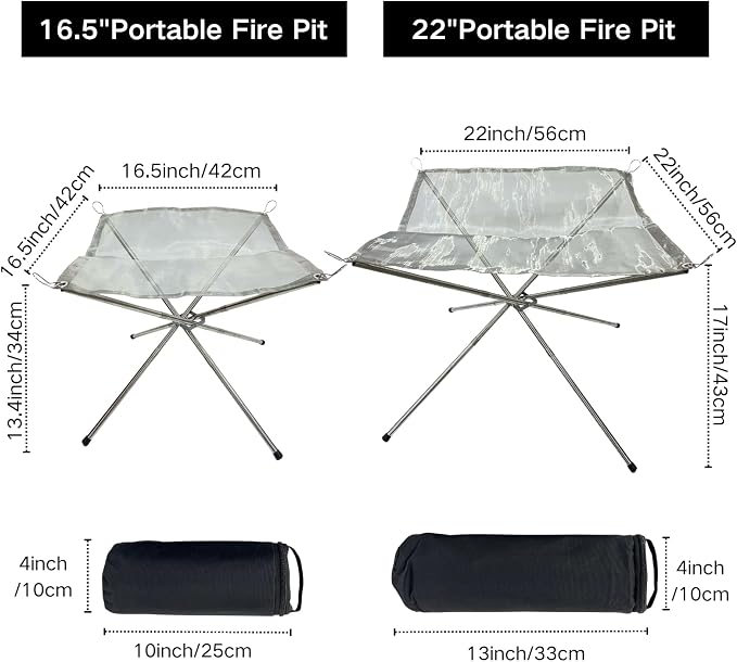 BeGrit Portable Fire Pit for Camping, 22" Wood Burning Fire Pits for Outdoor, 304 Stainless Steel Mesh Firepit for BBQ, Bonfire, Backyard, Garden, Patio (with Carrying Bag & Gloves) - Image 3