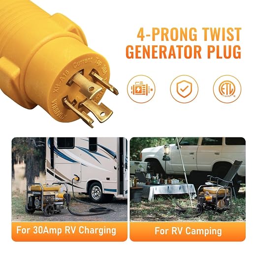 MECMO NEMA L14-30P to TT-30R 30 Amp RV Generator Adapter, 4 Prong Locking 120/240V L14-30P Generator Plug to TT-30R 30A RV Outlet, Transfer Switch Ready Portable Generator Power Adaptor w/ ETL Listed - Image 5