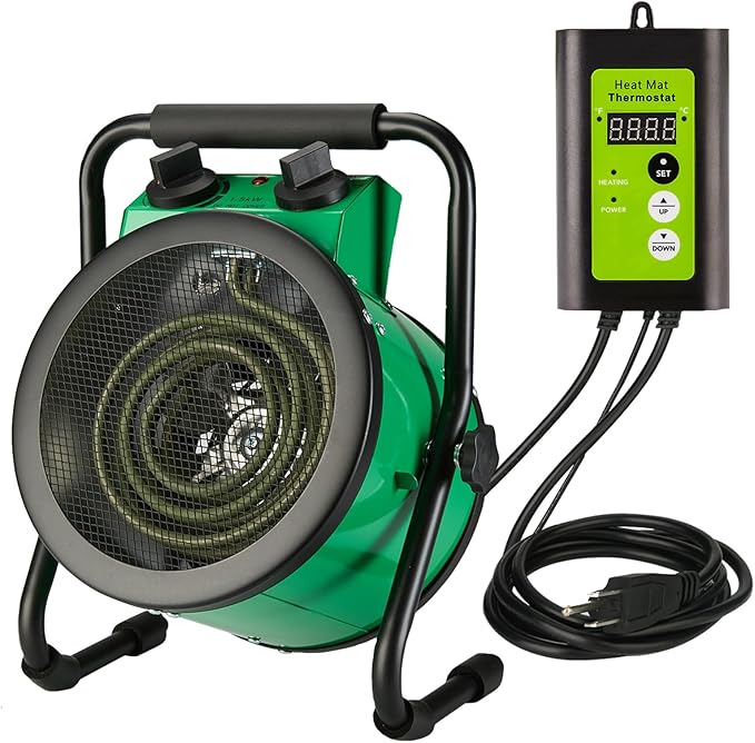 Greenhouse Heater with Digital Thermostat, 1500W Electric Outdoor Heaters for Patio, Fast Heating, Overheat Protection, Dustproof Design for Grow Tent, Green House, Flower Room, Green-Black