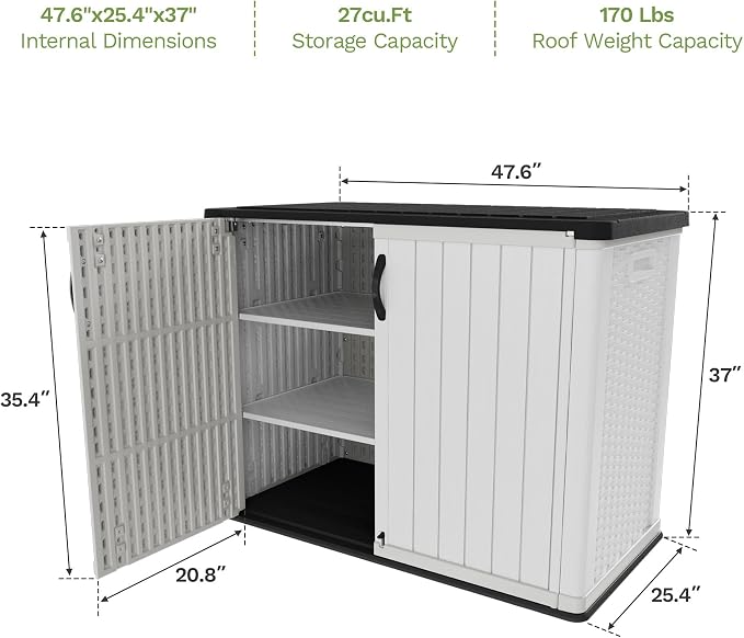 Patiowell 26 Cu.ft Plastic Outdoor Storage Cabinet, Lockable Waterproof Horizotal Storage Shed, Tool Box for Patio, Garden Tools, Garbage Cans, Pool Supplies, Easy Assembly, White(Not Include Shelves) - Image 10
