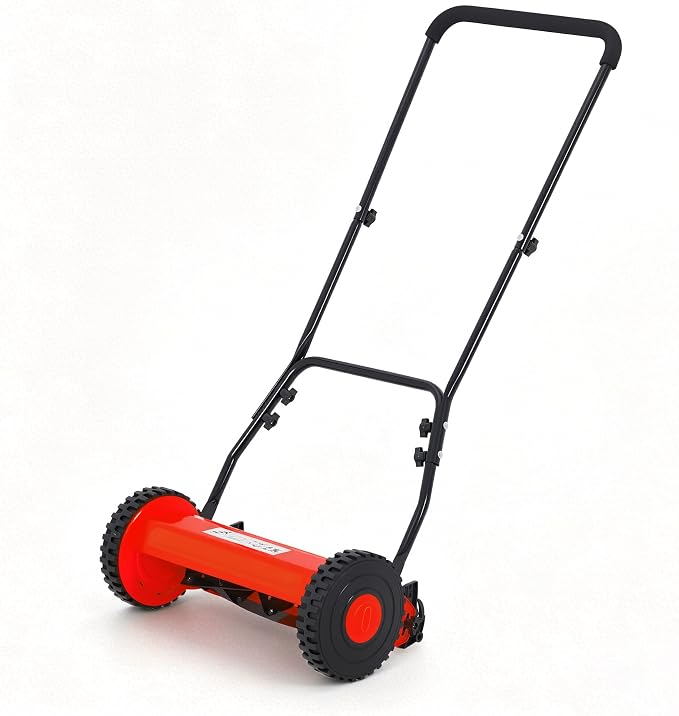 16" 5-Blade Push Reel Lawn Mower, Manual Push Mower with Adjustable Cutting Height, Compact Lawnmower for Small to Medium Yard and Field, Lightweight Hand Reel Push Mower, Red by Garvee