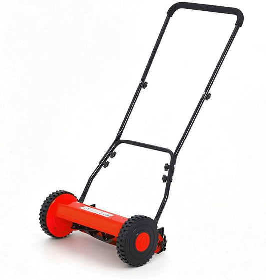 16" 5-Blade Push Reel Lawn Mower, Manual Push Mower with Adjustable Cutting Height, Compact Lawnmower for Small to Medium Yard and Field, Lightweight Hand Reel Push Mower, Red by Garvee