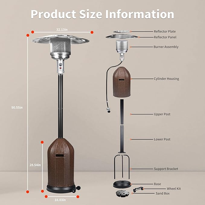 MAJARO 50,000 BTU Outdoor Propane Patio Heater with Wheels – Wicker-Style Propane Tank Cover, Weighted Base, Easy Ignition & Safety Tilt Shut-Off for Patio & Outdoor Living Spaces