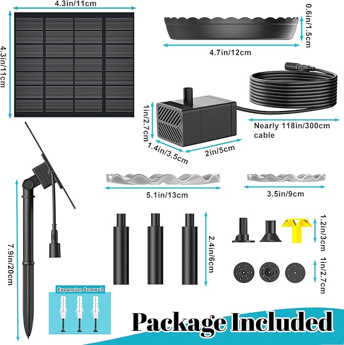 Bird Bath Solar Fountain Pump, Water Pump Set Solar Powered Waterfall Featur, DIY Solar Fountain Detachable and Suitable for Birdbath Garden Decoration Outdoor Bird Feeder (3-Tier)