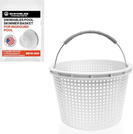 Swimables Pool Skimmer Basket for Inground Pool Compatible with Pentair U-3 Skimmer Basket and Hayward SP1070 Pool Basket | Built-in Brass Weight | 316 Stainless Steel Handle & Convenient Rubber Grip by Swimables