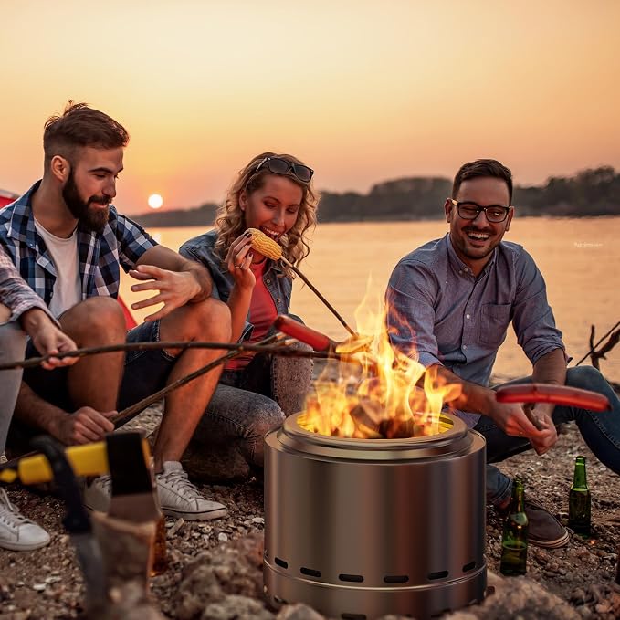 ROOMTEC 19.5" Smokeless Fire Pit, Portable Wood Burning Firepit with Stand and Bag, Easy Clean Bonfire with Removable Ash Pan, Low Smoke Fireplaces for Camping, Patio and Outside - Image 7
