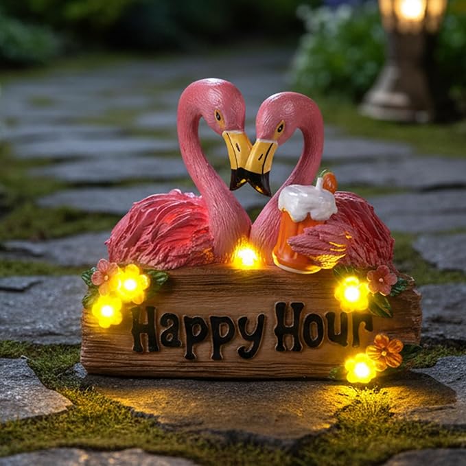 Solar Flamingo Garden Decor 5.9" Pink Flamingo Statue Solar Lights Outdoor Resin Garden Statues for Outside Yard Porch Lawn Unique Birthday Housewarming Gift for New Home Women Mom Grandma