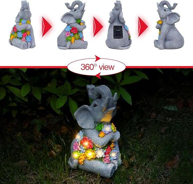 Womens Gifts Solar Statues for Garden Decor, Outdoor Elephant Sculptures for Clearance Lights for Outside Lawn Ornaments Birthday Gifts for Mom Grandma Women- Chrismtas Gifts for Mom Grandma