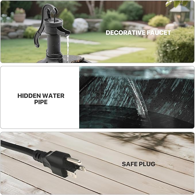 MoNiBloom Outdoor Water Fountains, 27" Tall 2-Tier Barrel and Pump Waterfall Fountain and Pump for Outdoor Patio Garden Backyard Deck, 11L Water Capacity, Green