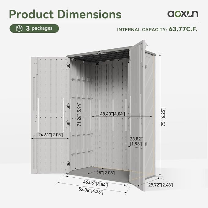 Aoxun Outdoor Storage Shed, 64 Cu.Ft Vertical Storage Sheds Outdoor with Floor, Outdoor Waterproof Storage Cabinet for Garage Storage, Pool Storage, Bike Shed, Garden Shed (White) - Image 6