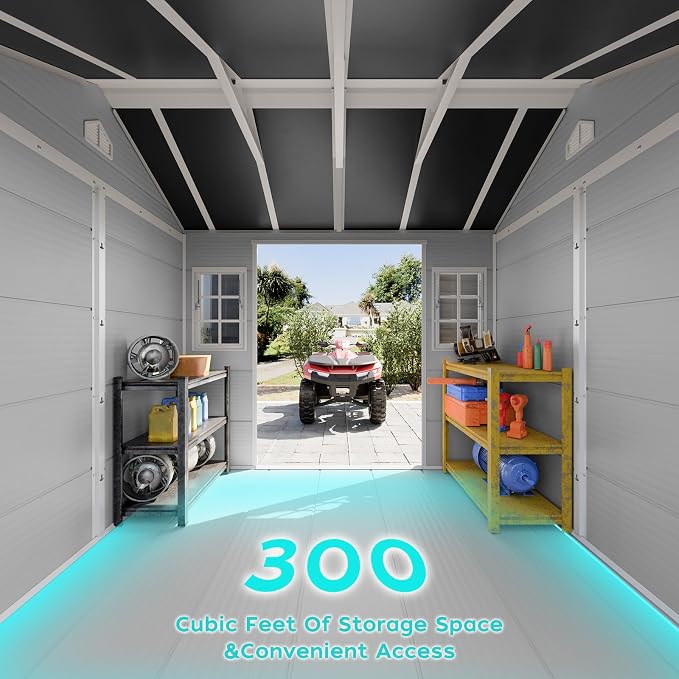 WACASA 8x6 FT Resin Plastic Shed with Floor, Heavy-Duty 21-Gauge Reinforced Steel Frame, 16mm Ultra-Thick Panels, Outdoor Storage Sheds with Awning Windows, Air Vents - Image 2