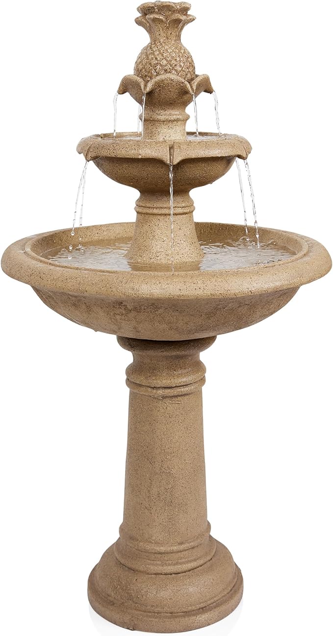 Alpine Corporation USA1590 Ivory Pineapple Multi-Tier Fountain, Statement Waterfall for Lawn & Garden, 42" H, White