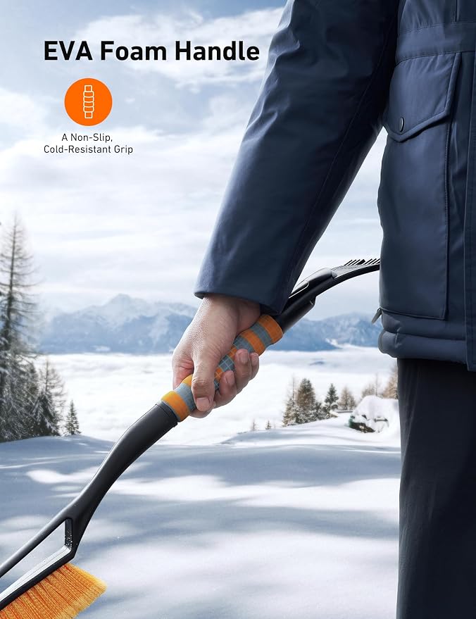AstroAI 27" Snow Brush and Ice Scrapers for Car Windshield, Detachable Snow Scrapers with Ergonomic Foam Grip for Cars, Trucks, SUVs (Heavy Duty ABS, PVC Brush, Orange) - Image 5
