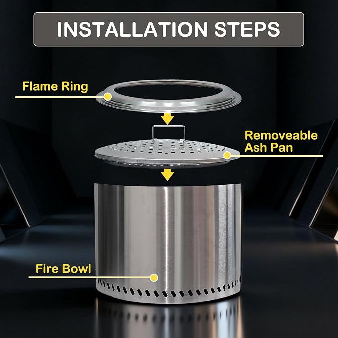 19" Smokeless Fire Pit with Air Switch, Wood Burning Portable Stainless Steel Outdoor Firepit with Removable Ash Pan for Camping, Backyard, Patio & Picnic - Image 3
