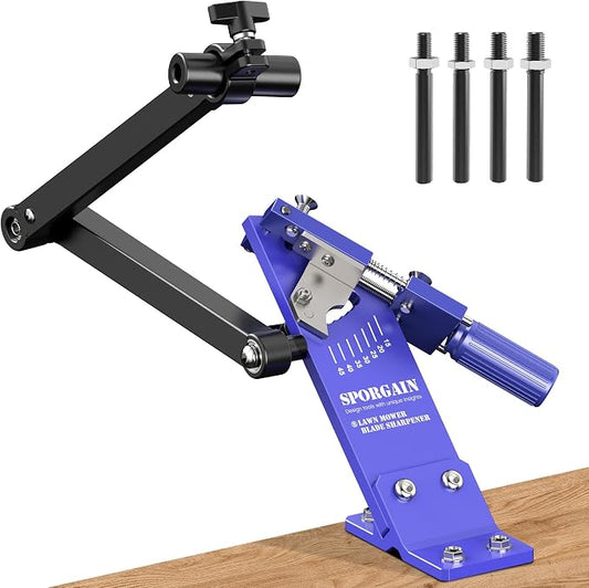 SporGain [Updated] Lawn Mower Blade Sharpener 15°-45° Adjustable Frame with Ball Bearing Manufacture Handle for Right & Left Hand Blades, Use with Angle Grinder, Blue by SporGain