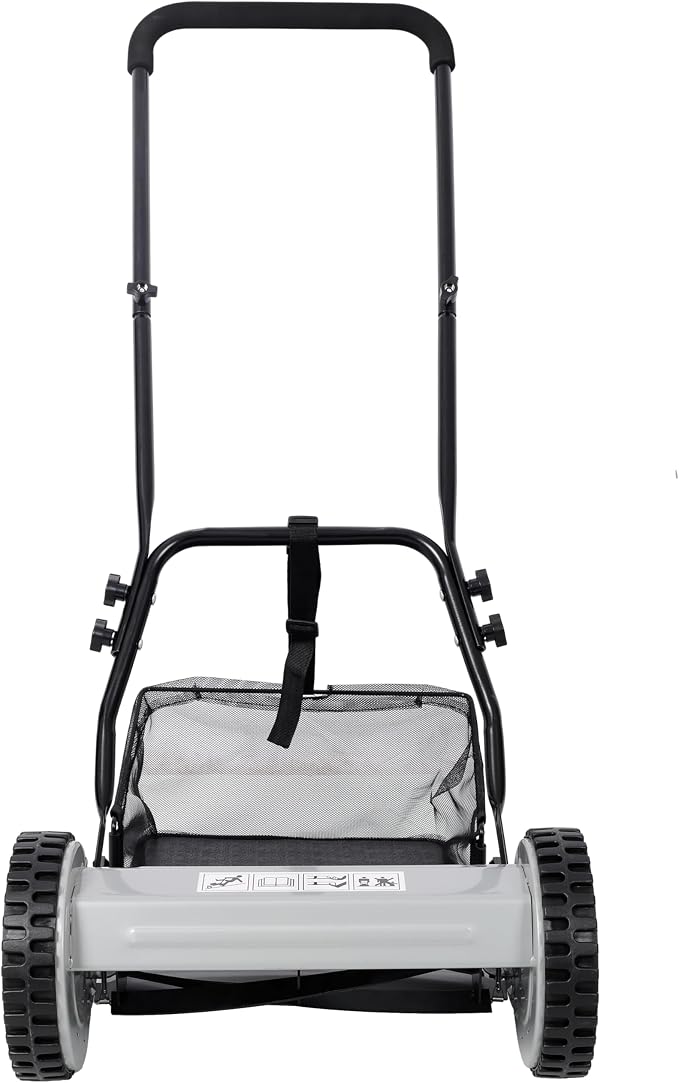 14'' 5 Blade Push Reel Lawn Mower with Grass Catcher, Manual Push Mower for Small Lawns, Cordless Eco-Friendly Lightweight Lawn Mower Adjustable Blade Height Black and Gray - Image 9