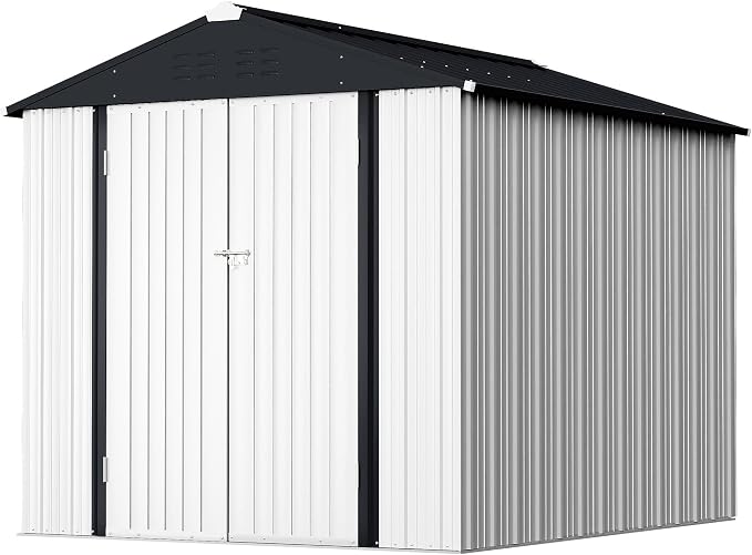 GUNJI 6 x 4 FT Shed Outdoor Storage Shed Metal Garden Shed with Lockable Door Outside Waterproof Tool Shed for Backyard, Patio, Lawn (White) by GUNJI