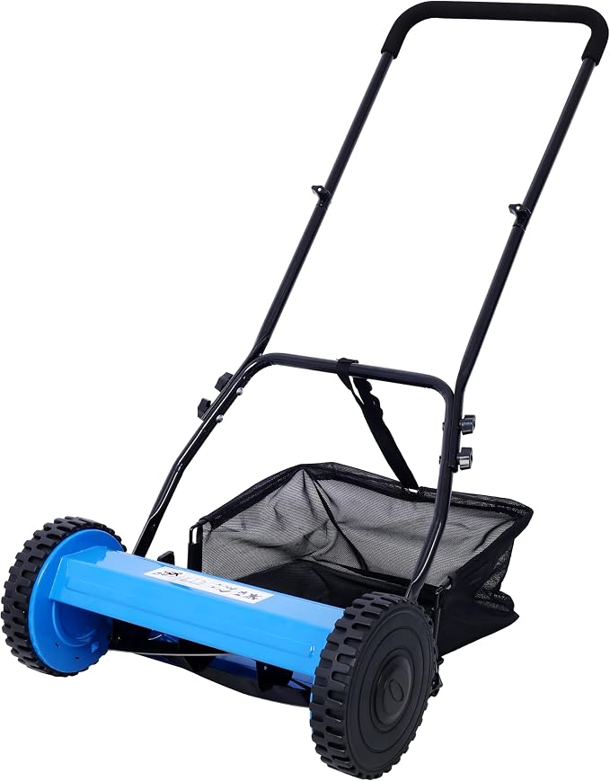 16-Inch 5-Blade Push Reel Lawn Mower with Grass Catcher, 4 Wheels (Blue) by Unknown