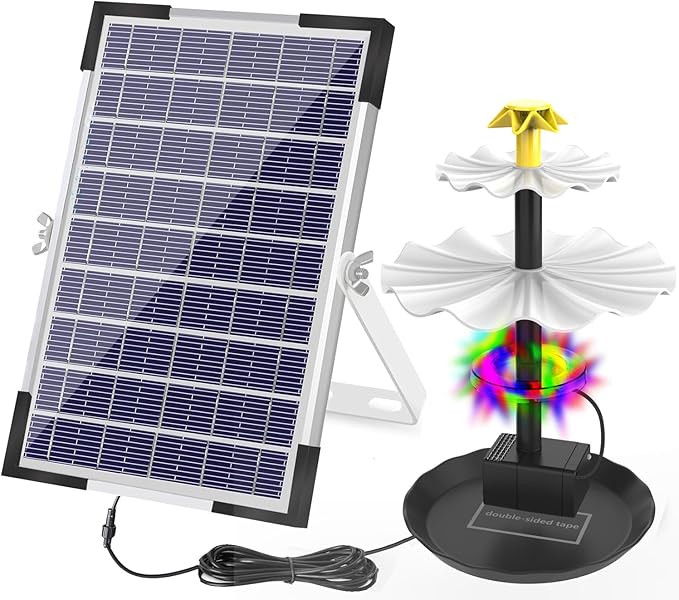 Lewisia Battery Backup Solar Fountain Pump with LED Light 3-Tier Bird Bath Water Pump Garden Backyard Pond Pool Outdoor Decoration 6W