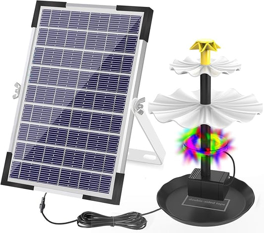 Lewisia Battery Backup Solar Fountain Pump with LED Light 3-Tier Bird Bath Water Pump Garden Backyard Pond Pool Outdoor Decoration 6W