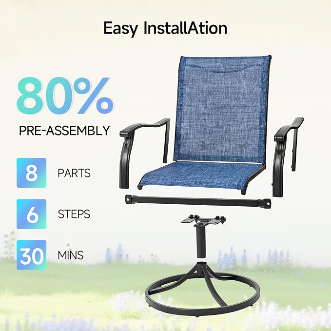 Outdoor Swivel Dining Chairs Set of 2, Textilene Patio Swivel Chair All Weather Outdoor Dining Chairs 360 Degree Rotating Metal Patio Rocking Chair for Lawn, Porch, Garden, Backyard, Poolside - Image 7