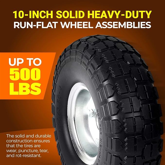 AR-PRO (2-Pack) 10-Inch Solid Rubber Tire Wheels - Replacement 4.10/3.50-4" Flat Free Tire with 5/8" Bearings, 2.2" Offset Hub - Compatible with Hand Truck, Wheelbarrow, Dolly, Gorilla Carts - Image 3