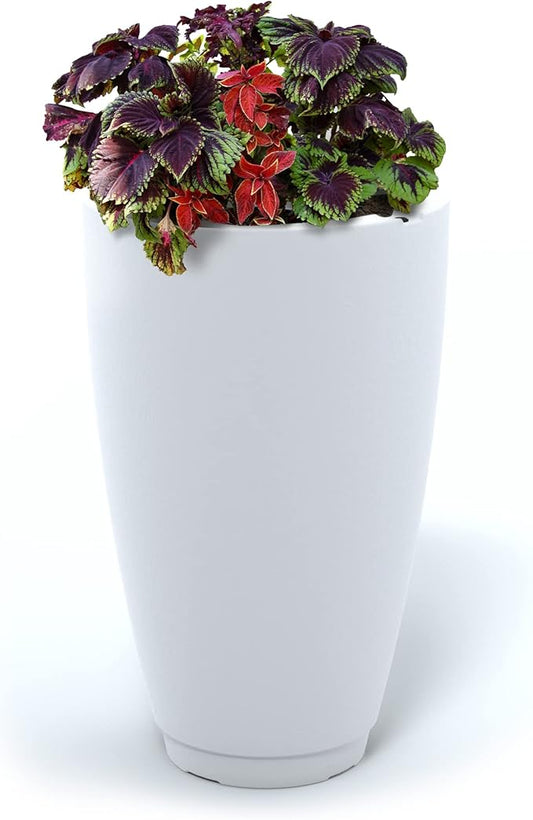 Mayne Caprio 26in Tall Planter - White - 16in L x 16in W x 26in H - Built-in Water Reservoir - Polyethylene Planter (5906-W)
