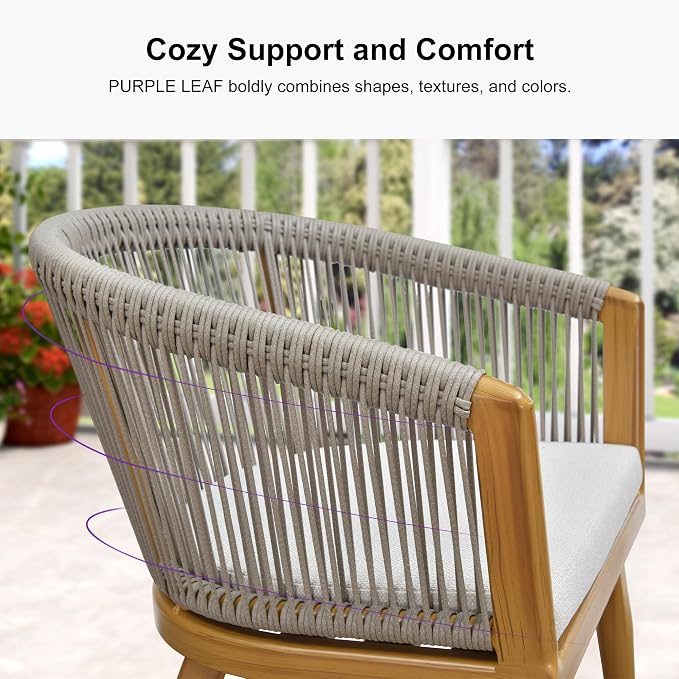 PURPLE LEAF Outdoor Dining Set for 8 All-Weather Aluminum 9 Piece Furniture Sets with Woodgrain Large Square Table and Rope Weave Chairs Included Cushions for Backyard Indoor Patio Set Teak Color - Image 8