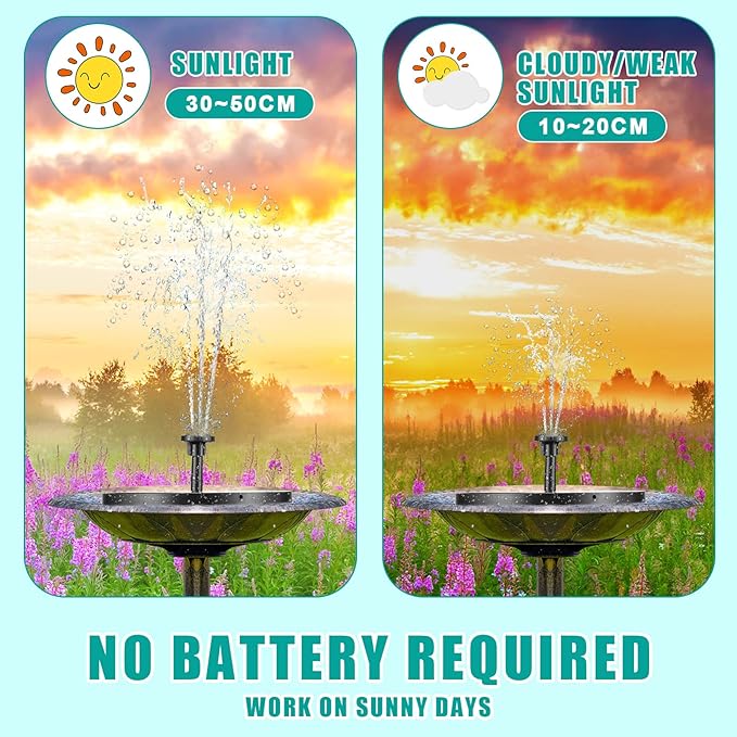 2 Packs Solar Bird Bath Fountain Pump with 6 Nozzle Solar Powered Bird Bath Floating Panel Water for Garden Fish Tank Pool(5.1 Inch)