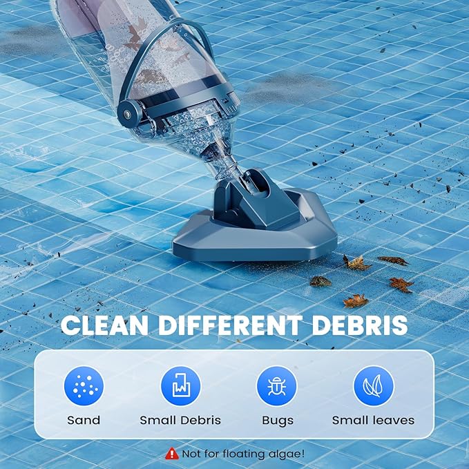 Enhulk Rechargeable Handheld Cordless Pool Vacuum for Above Ground Pool and Inground Pool, 60-Minute Runtime,Powerful Suction up to 18.5 gallons/min, Efficient Leaf and Debris Removal, PC10 Pro - Image 4