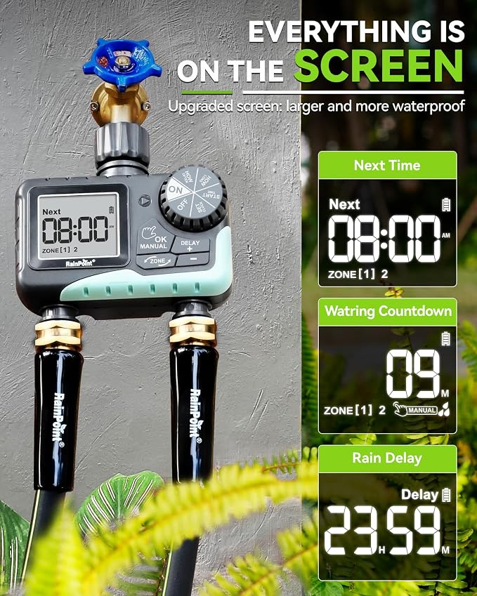 RAINPOINT Water Timer for Garden Hose - 2 Zone Sprinkler Timer with Rain Delay/Manual Watering/Automatic Irrigation for Yard Lawn - Image 8