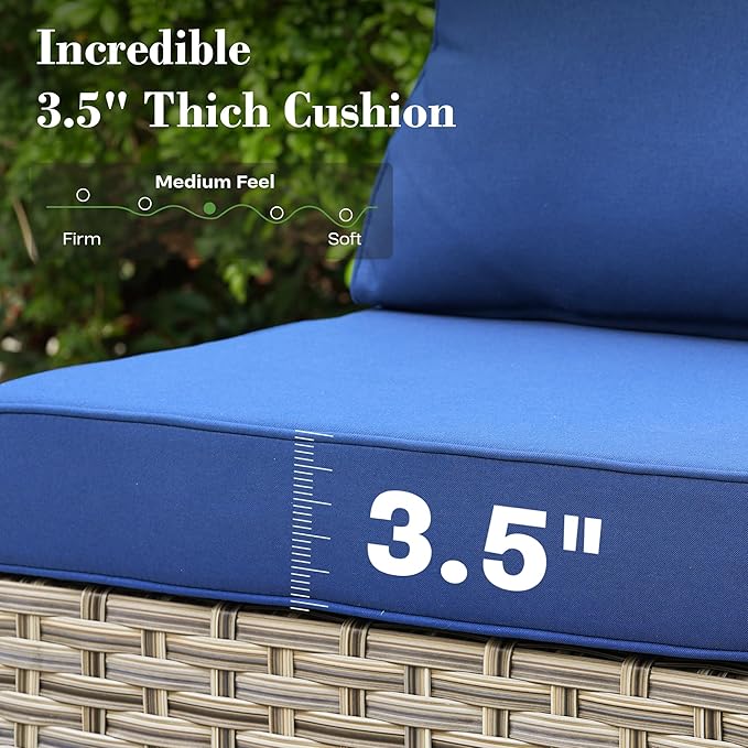 9 Pcs Patio Furniture with Fire Pit Table, Outdoor Rattan Wicker Conversation Set with Glowing Coffee Table, Comfy Sectional Sofa for Porch Balcony Backyard Pool, Blue