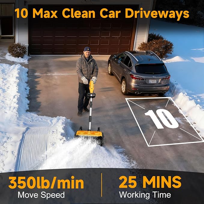 17-Inch Cordless Snow Shovel with Wheels, 9000mAh Brushless Electric Snow Blower Battery Powered, 26Ft Snow Thrower Distance&Adjustable Plate, Snow Removal for Driveway Deck Sidewalks - Image 6