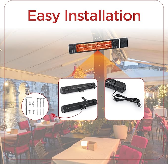 BLACK+DECKER Wall Mounted Infrared Patio Heater for Outdoor Use, 1500W Electric Heater with 3 settings, Space Heater with Remote Control, Heats Up To 160 Sq. Ft., BHOW03R, Black
