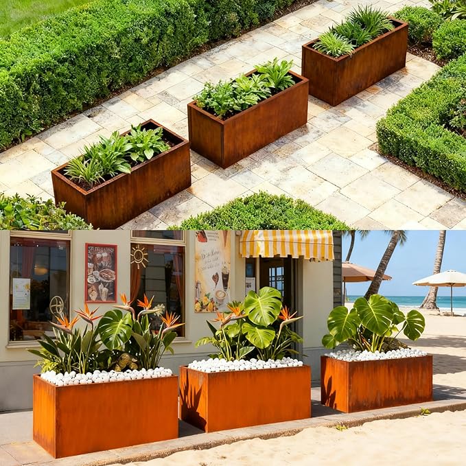 Corten Steel Planter Box Metal Outdoor Large Steel Rectangular 36" L x 12" W x 16" H Rectangule Rustic for Commercial Residential Patio and Backyard