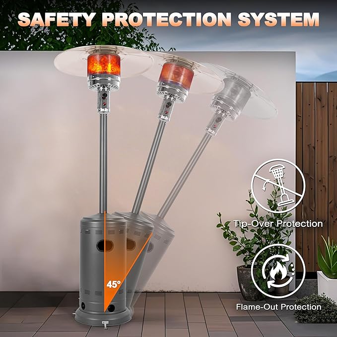 Nuu Garden Propane Outdoor Patio Heater with 304 Stainless Steel Burner and Aluminum Reflector, Powder-Coated Outdoor Heater with Wheels, Anti-Tilt Safety Shut-Off, ETL Certified, Sparkling Gray
