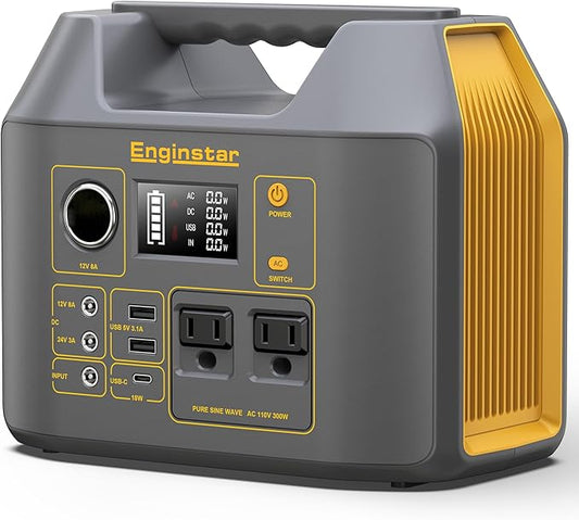 EnginStar Portable Power Station,300W Solar Generator, 110V 296Wh Power Bank Two Pure Sine Wave AC Outlet 80000mAh Lithium Battery Pack for Camping Outdoors Trip RV Hunting Vans Emergency Backup by ENGINSTAR
