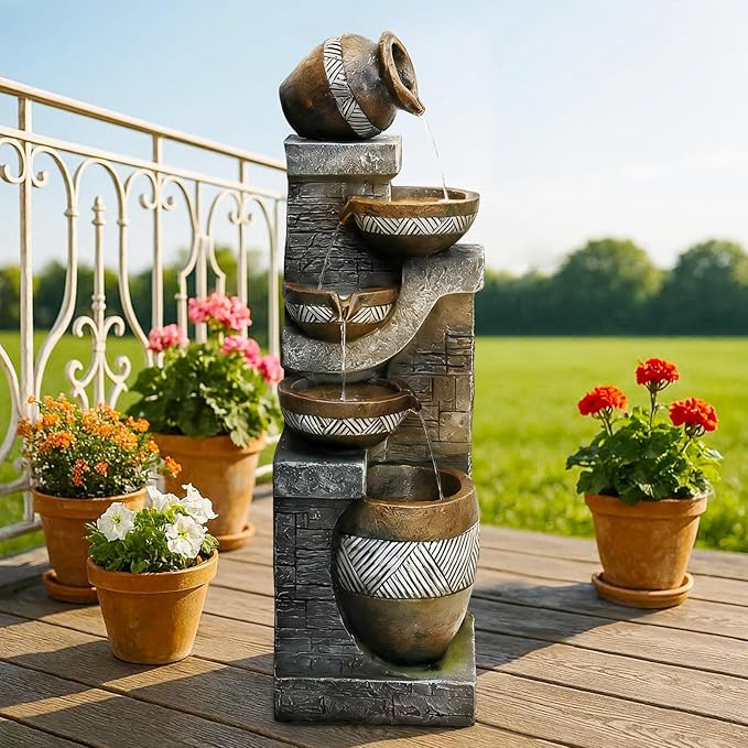 Naturefalls 42.5" Tall Outdoor Water Fountain and Waterfalls - Large Garden Fountain with LED Lights, 5-Tier Cascading, Indoor and Outdoor Fountains for Garden, Patio, Deck, Porch, Backyard and Home