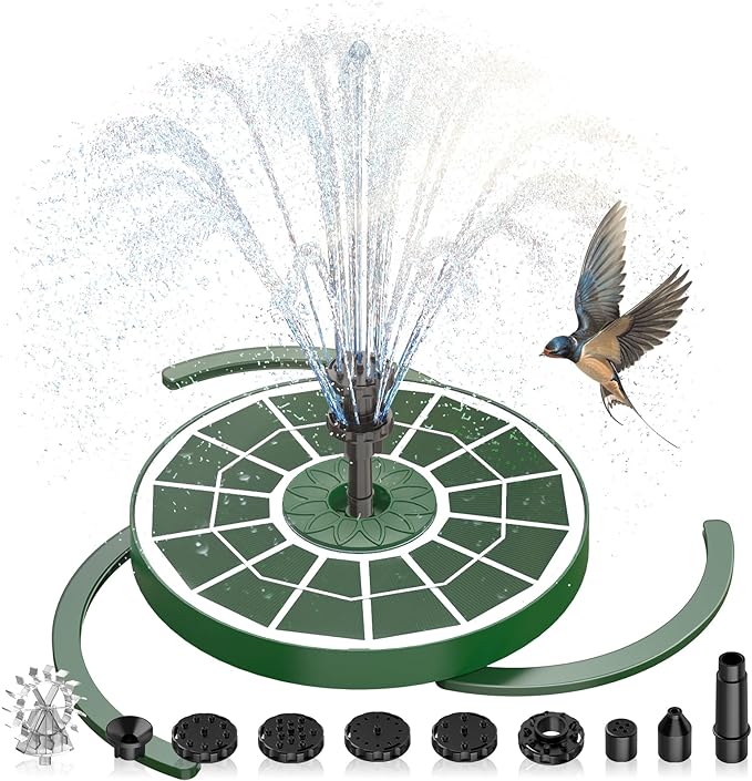 AISITIN 3.5W Solar Fountain for Bird Bath Upgraded 2026, Solar Powered Bird Bath Fountain with 3 Anti-Drift Bracket & Windmill 8 Nozzles & Glass Panel for Garden, Courtyard, Pond, Pool (Geeen)