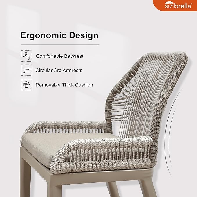 PURPLE LEAF 9 Pieces Patio Dining Set Aluminum Modern Rectangular Table and Wicker Chairs with Cushions for Kitchen Porch Garden Outdoor Furniture Sets, Champagne - Image 3