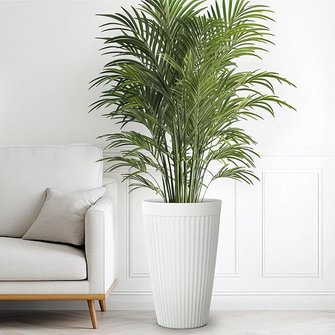 20" Tall Planters Set of 2, High-Density Resin Fluted Outdoor Pots for Plants, Versatile Indoor/Outdoor Flower Pots w/Drainage Holes for Patio, Garden, Porch & Living Room Decor, Ideal Gift