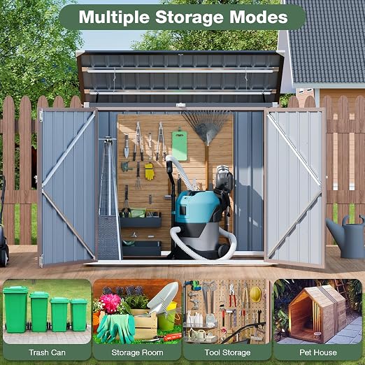 3'x5' Outdoor Trash Can Storage, Metal Storage Bike Shed, Waterproof Garbage Can Organizer with Chain Lid, Outdoor Storage Clearance for Patio, Garden, Backyard, Rose Gold - Image 7